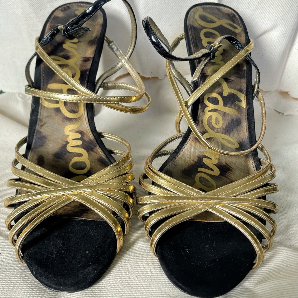 Strappy Gold & Black Heels